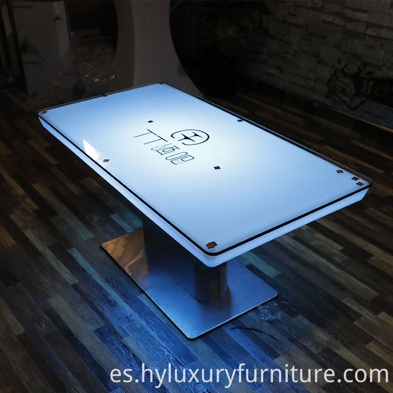 Juegos de muebles led recargables de plástico comercial taburete de bar divertido mesa de centro led mesa de centro inteligente, mesa de centro de vidrio